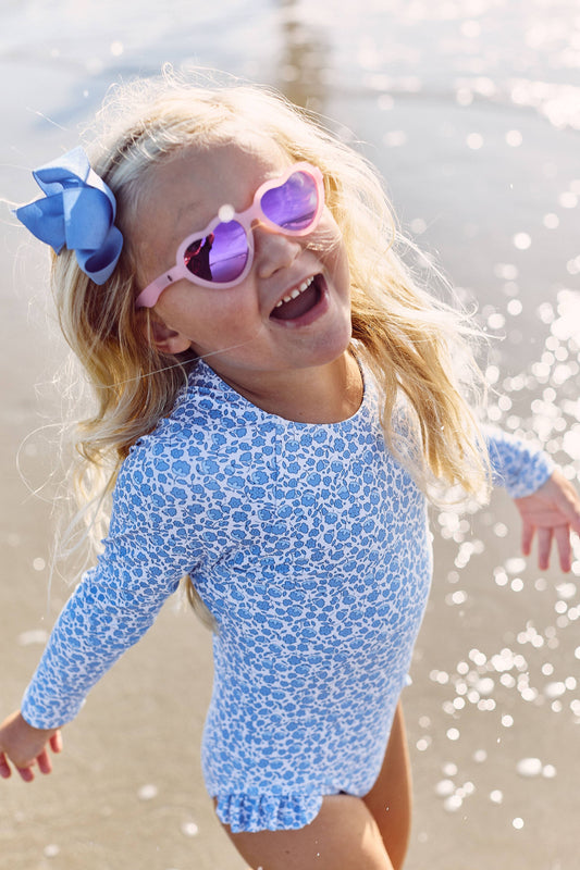 Frosted Pink Heart with Polarized Mirror Lens Sunglasses for Baby & Kids