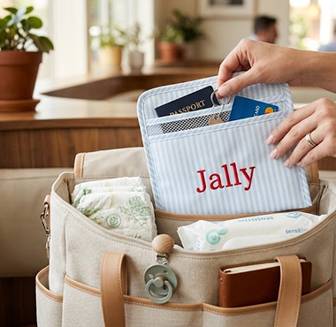 Parent using baby pouch